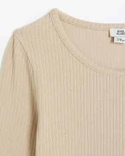 River Island Girls beige long sleeve ribbed bodysuit top< Tops & T-shirts