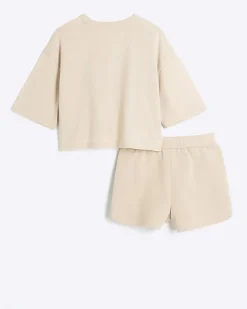 River Island Girls beige RI Active t-shirt and shorts set< Sets & Outfits