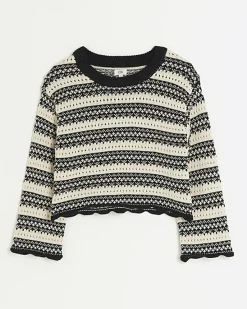 River Island Girls beige stripe knitted crop jumper< Jumpers & Cardigans