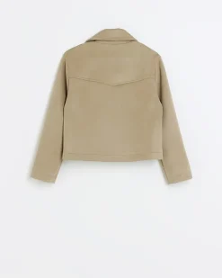 River Island Girls beige suedette biker jacket< Coats & Jackets