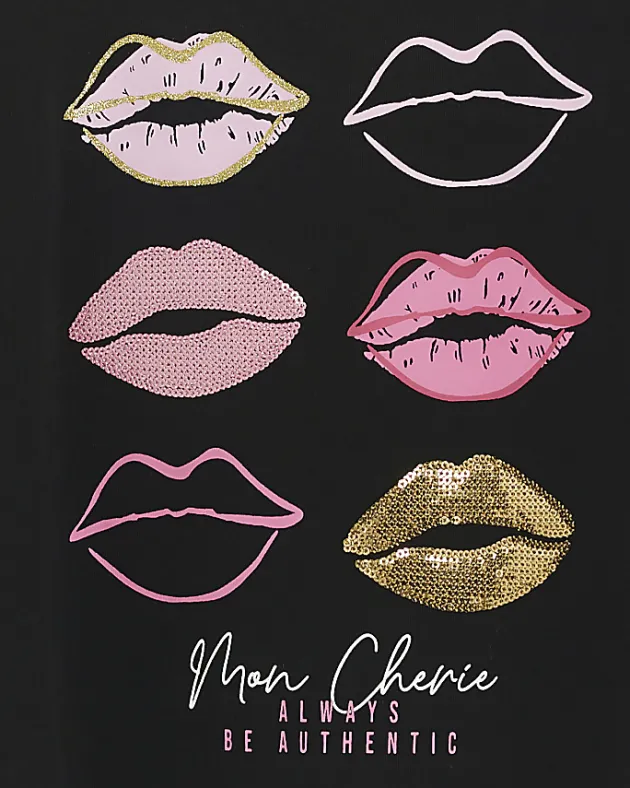 River Island Girls embellished lips t-shirt< Tops & T-shirts