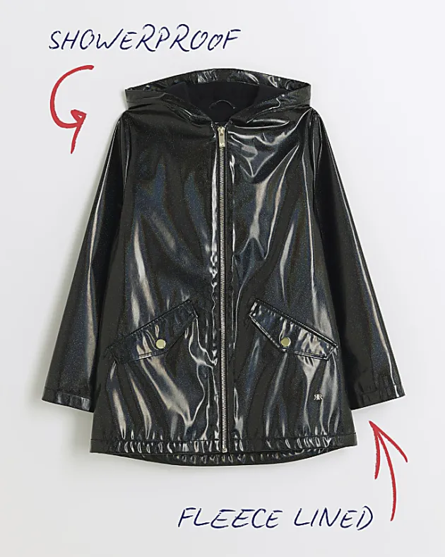 River Island Girls glitter hooded rain coat< Coats & Jackets