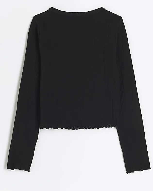 River Island Girls rib lettuce hem long sleeve top< Tops & T-shirts