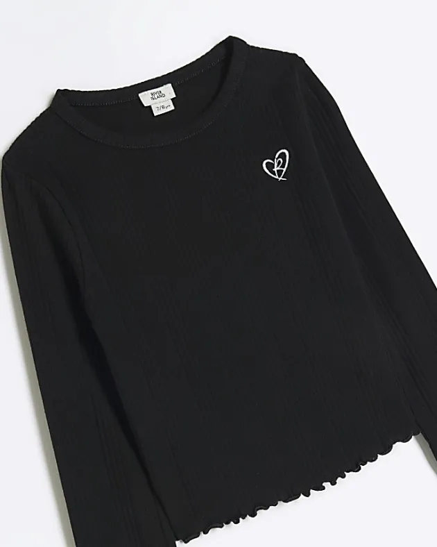 River Island Girls rib lettuce hem long sleeve top< Tops & T-shirts