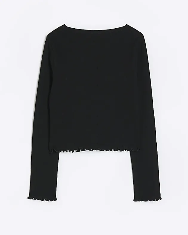 River Island Girls rib lettuce hem long sleeve top< Tops & T-shirts