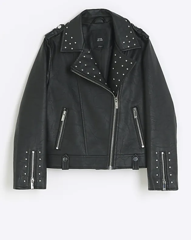 River Island Girls studded faux leather biker jacket< Coats & Jackets