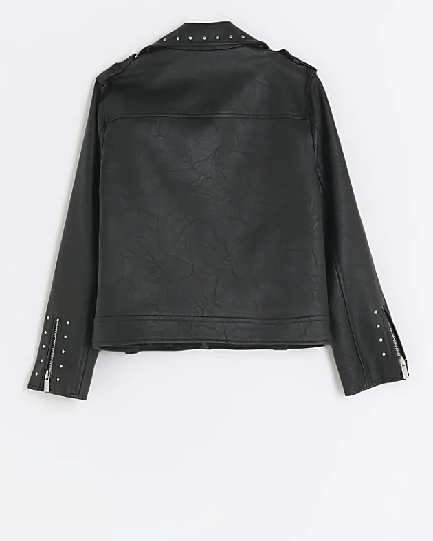 River Island Girls studded faux leather biker jacket< Coats & Jackets