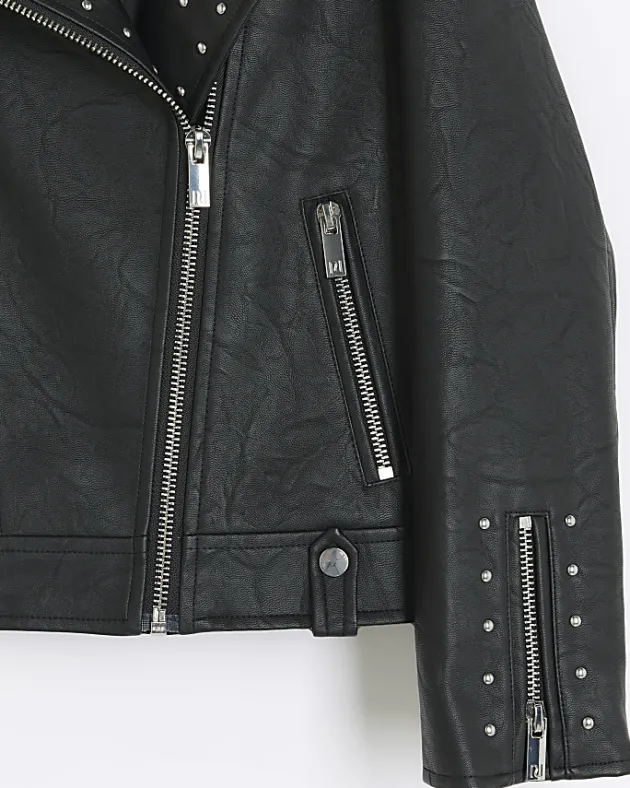 River Island Girls studded faux leather biker jacket< Coats & Jackets