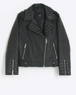 River Island Girls studded faux leather biker jacket< Coats & Jackets