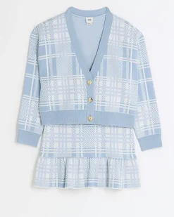 River Island Girls check knit cardigan and skirt set< Sets & Outfits