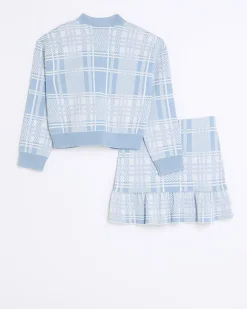River Island Girls check knit cardigan and skirt set< Sets & Outfits