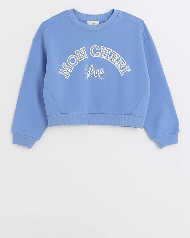 River Island Girls diamante graphic sweatshirt< Tops & T-shirts