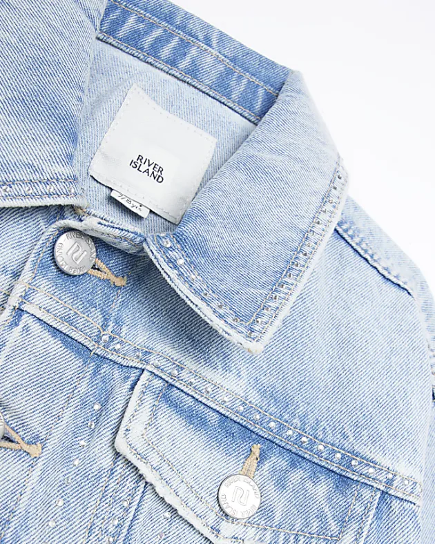 River Island Girls diamante studded denim jacket< Coats & Jackets