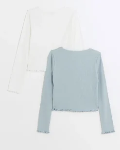 River Island Girls lettuce hem long sleeve top 2 pack< Multipacks