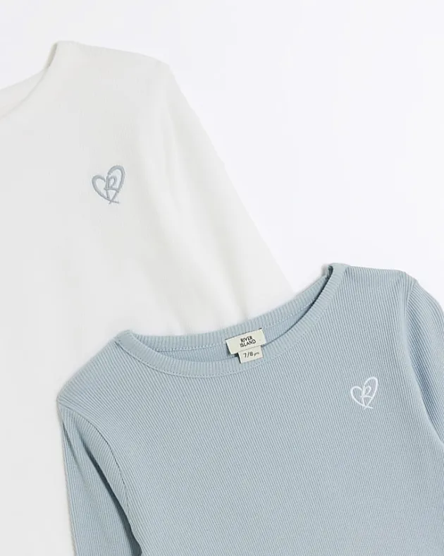River Island Girls lettuce hem long sleeve top 2 pack< Multipacks
