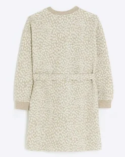 River Island Girls brown animal jacquard belted dress< Dresses