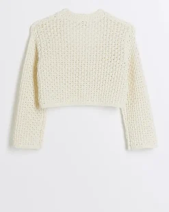 River Island Girls ecru crochet crop cardigan< Jumpers & Cardigans