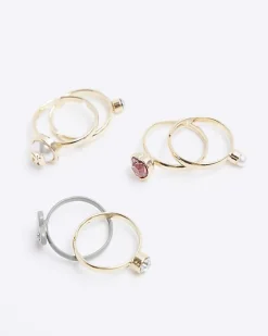 River Island Girls gold diamante ring 6 pack< Accessories & Jewellery