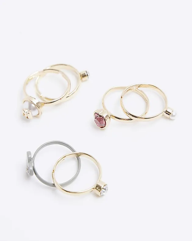 River Island Girls gold diamante ring 6 pack< Accessories & Jewellery