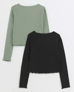 River Island Girls green lettuce hem top 2 pack< Multipacks