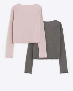 River Island Girls lettuce hem long sleeve top 2 pack< Multipacks