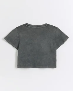 River Island Girls washed graphic crop t-shirt< Tops & T-shirts