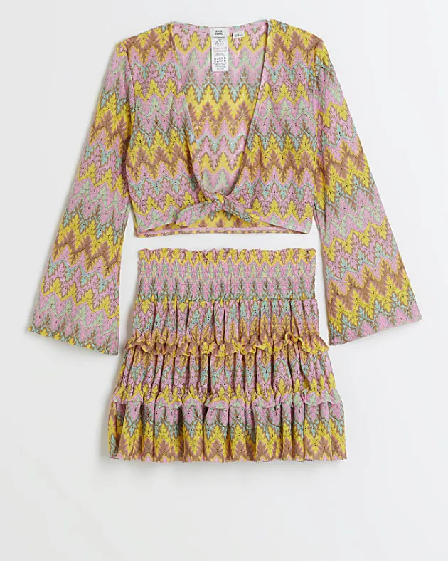 River Island Girls orange chevron top and skirt beach set< Sets & Outfits