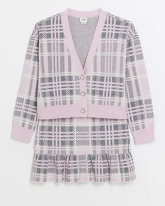 River Island Girls check frill cardigan and skirt set< Sets & Outfits