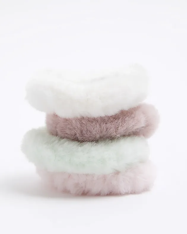 River Island Girls faux fur scrunchie 4 pack< Multipacks