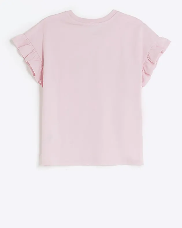 River Island Girls graphic frill sleeve t-shirt< Tops & T-shirts