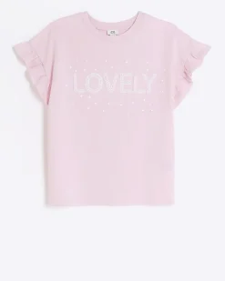 River Island Girls graphic frill sleeve t-shirt< Tops & T-shirts