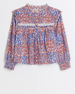 River Island Girls Red floral lace blouse< Tops & T-shirts