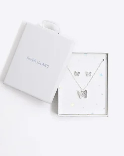 River Island Girls silver butterfly necklace and earrings< Accessories & Jewellery