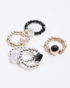 River Island Girls silver stretch heart rings 5 pack< Accessories & Jewellery