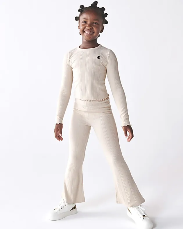 River Island Girls stone long sleeve rib lettuce hem top< Tops & T-shirts