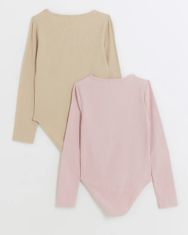 River Island Girls stone rib scoop bodysuit 2 pack< Multipacks