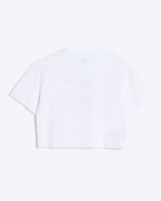 River Island Girls embossed cropped graphic t-shirt< Tops & T-shirts