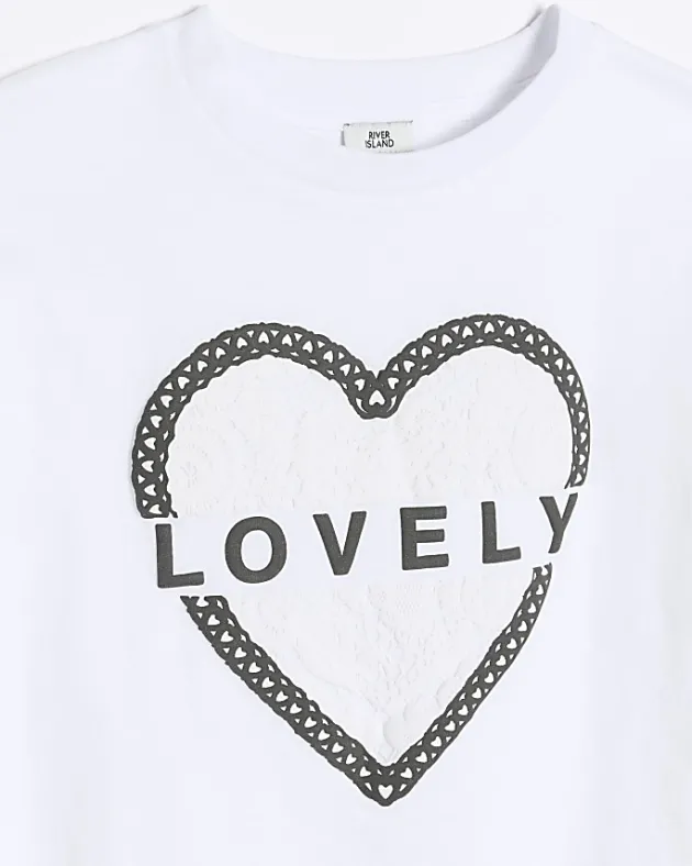 River Island Girls embossed cropped graphic t-shirt< Tops & T-shirts