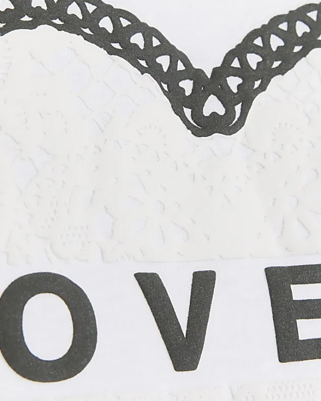 River Island Girls embossed cropped graphic t-shirt< Tops & T-shirts