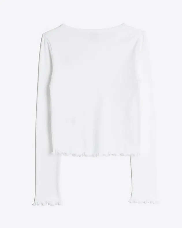 River Island Girls rib lettuce hem long sleeve top< Tops & T-shirts