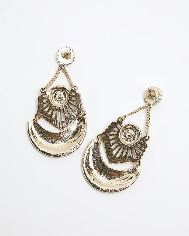 River Island Gold Antique Ethnic Drop Earrings< Jewellery