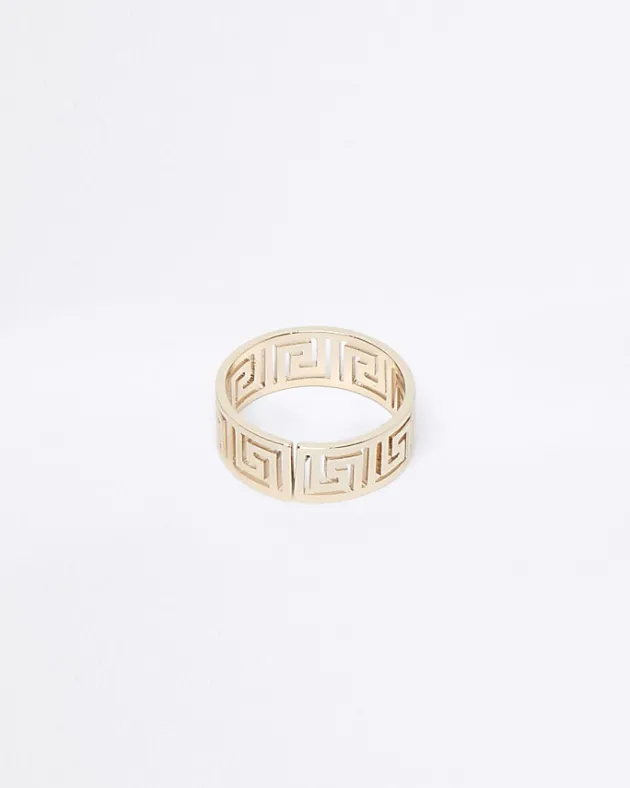 River Island Gold Aztec Cut out Ring< Jewellery