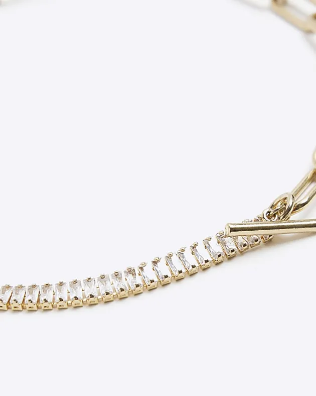 River Island Gold Chain Stone Necklace< Jewellery