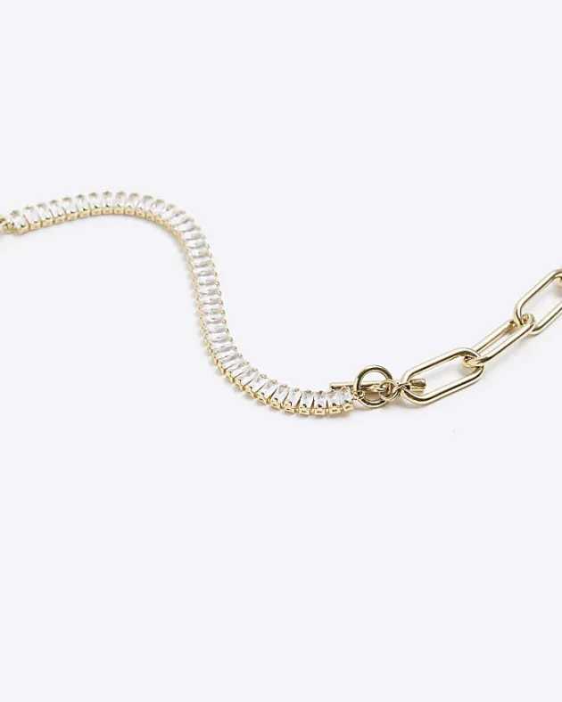 River Island Gold Chain Stone Necklace< Jewellery