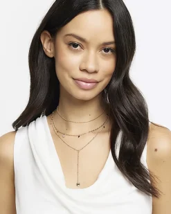 River Island Gold charm multirow necklace< Jewellery