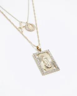 River Island Gold Coin and Charm Necklace< Jewellery