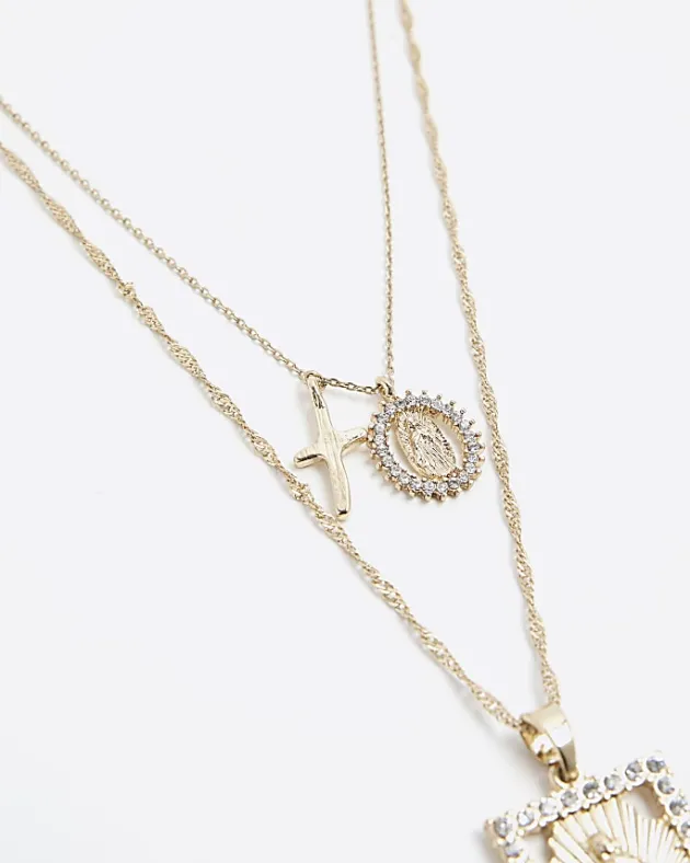 River Island Gold Coin and Charm Necklace< Jewellery