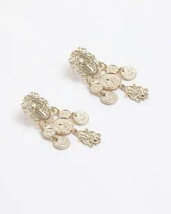 River Island Gold Coin Drop Earrings< Jewellery