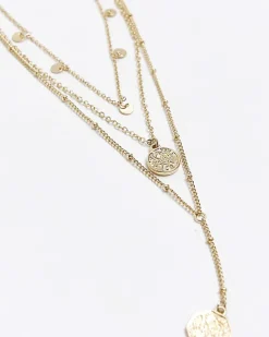 River Island Gold Coin Multirow Necklace< Jewellery