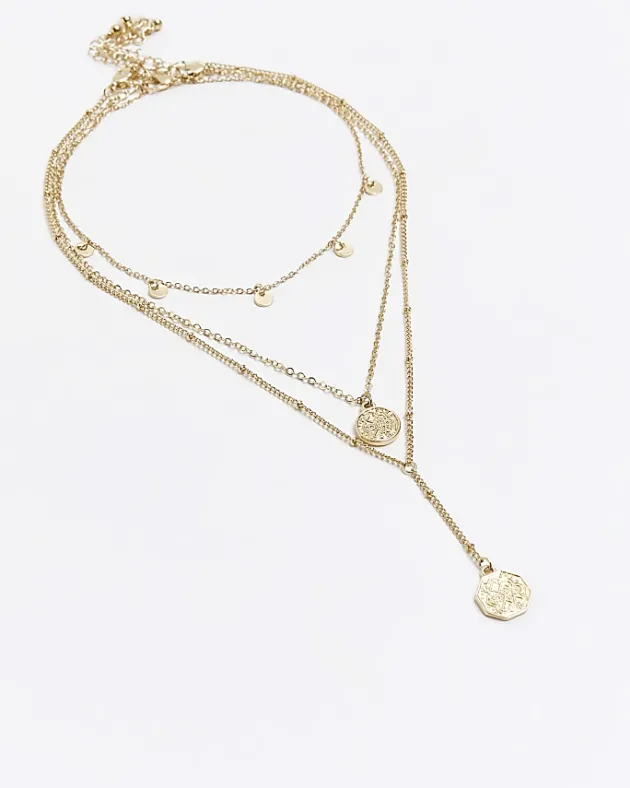 River Island Gold Coin Multirow Necklace< Jewellery